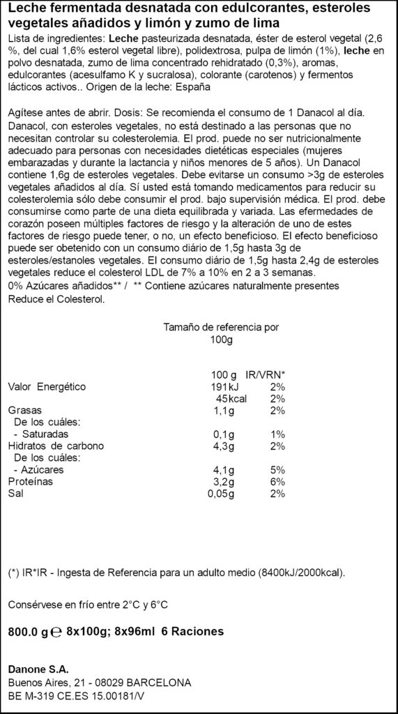 DANACOL BEURE LLIMA/LLIMONA 6X100ML