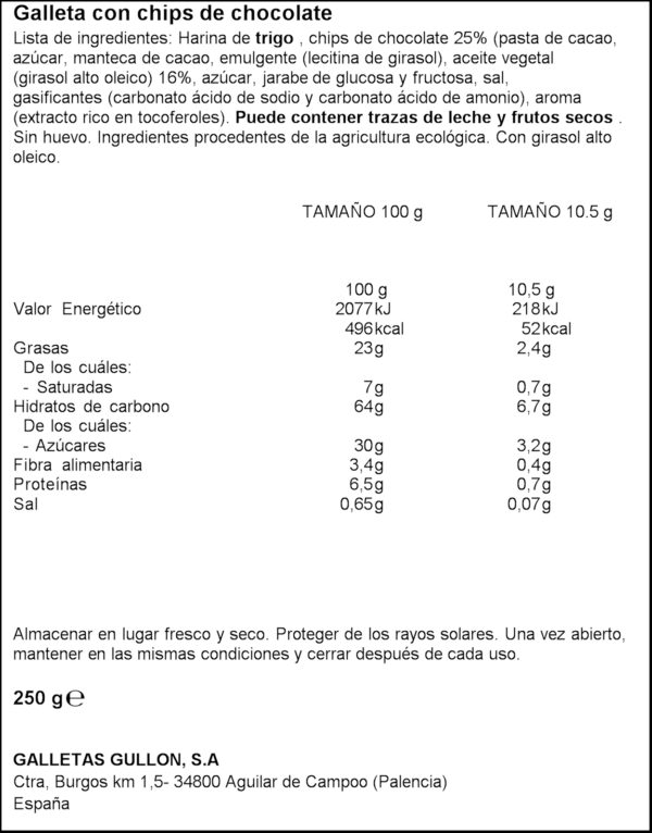 GULLON BIO ORGANIC XOCO-CHIPS 250GR