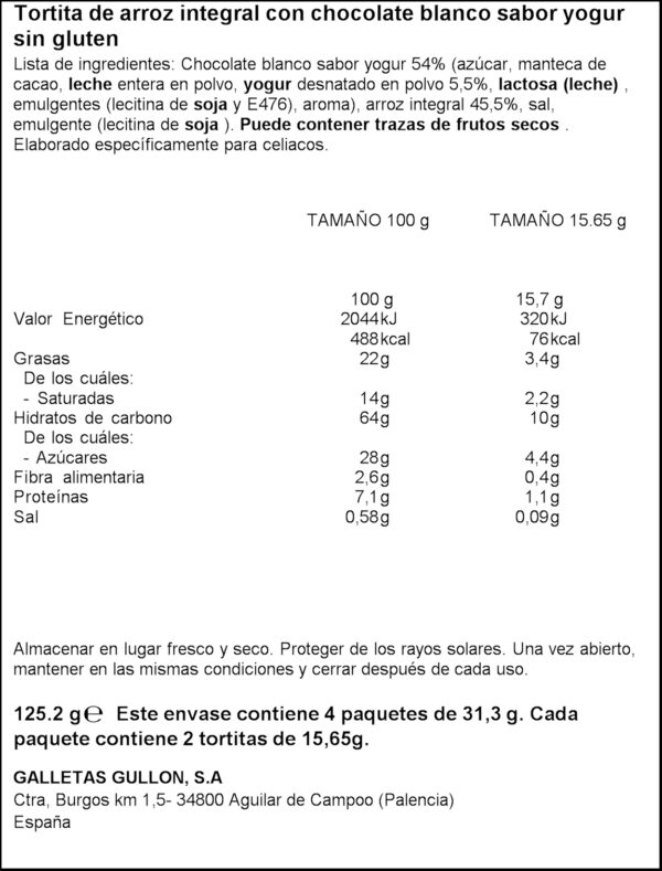 GULLON TORTITAS DE ARROS/IOGURT 125GR