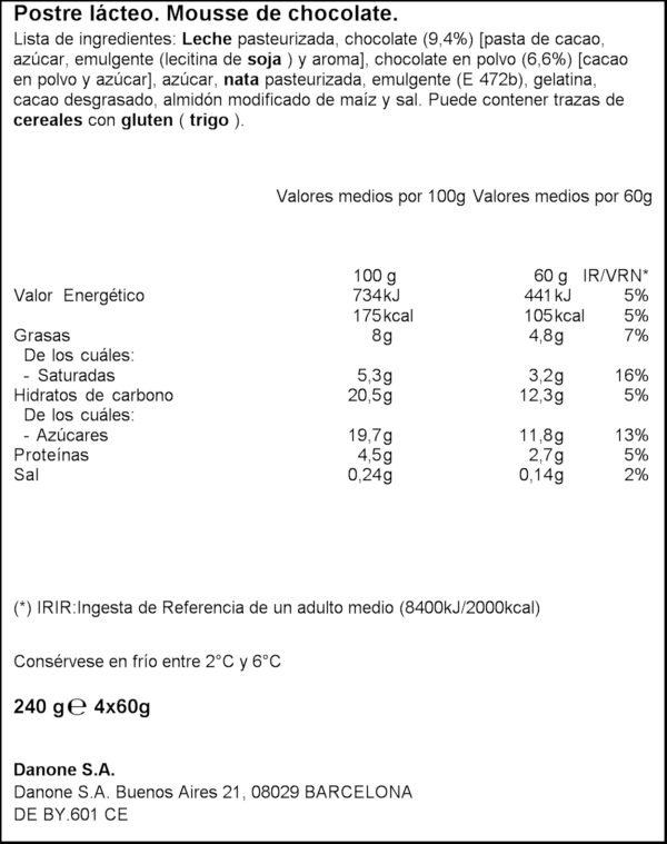 DANONE MOUSSE XOCO DEPOSTRE 60GX4