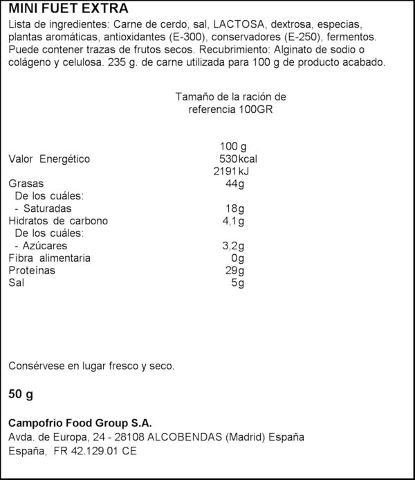 CAMPOFRIO STICKS MINI FUET 50GR