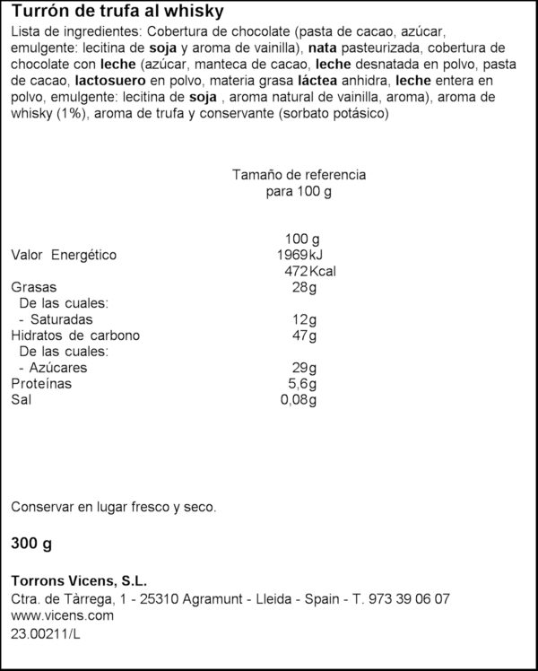 VICENS TORRO TOFONA WHISKY 210GR