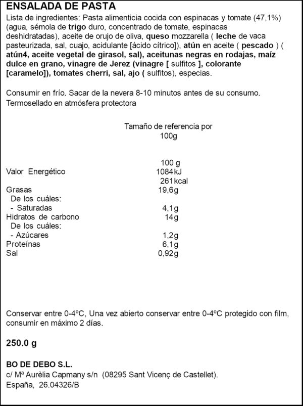 BO DE DEBO ENSALADA DE PASTA 300GR