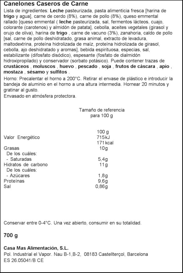 CASA MAS CANELONS CARN 550GR