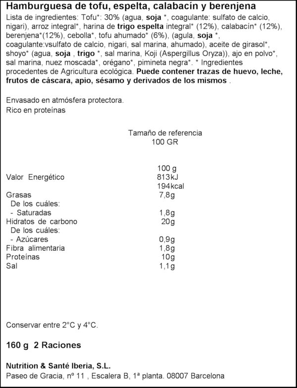 GERBLE BIO HAMBURGUESA TOFU/CARBASSO/ESPELTA 160GR