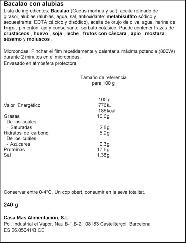 CASA MAS BACALLA AMB MONGETES 240GR