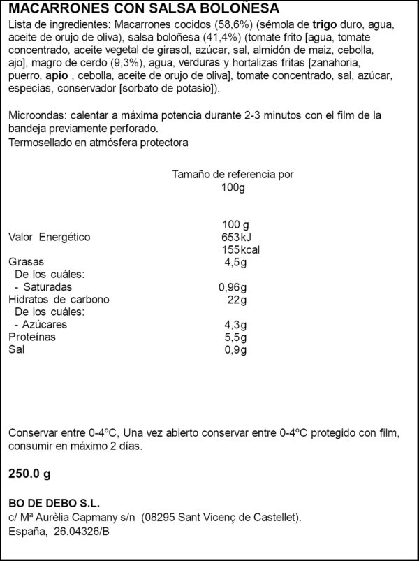 BO DE DEBO MACARRONS BOLONYESA CASOLANS 300 G