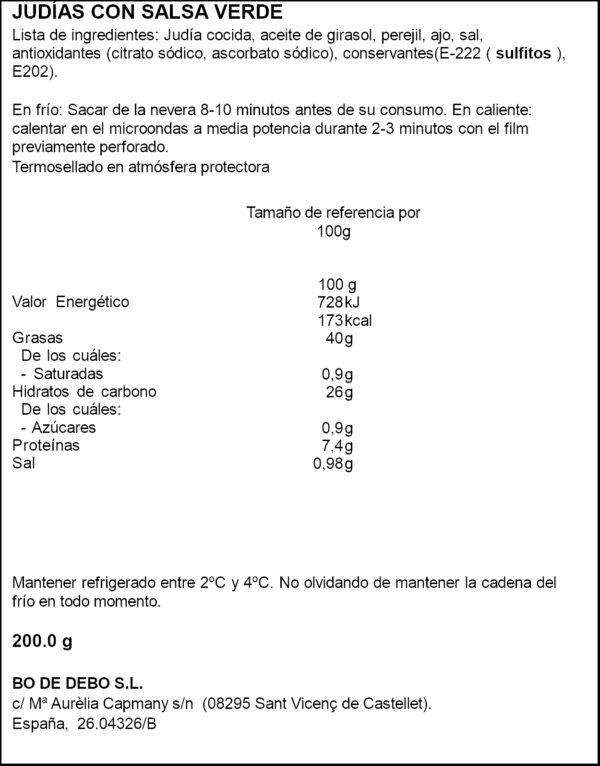 BO DE DEBO MONGETES AMB SALSA VERDA 200GR