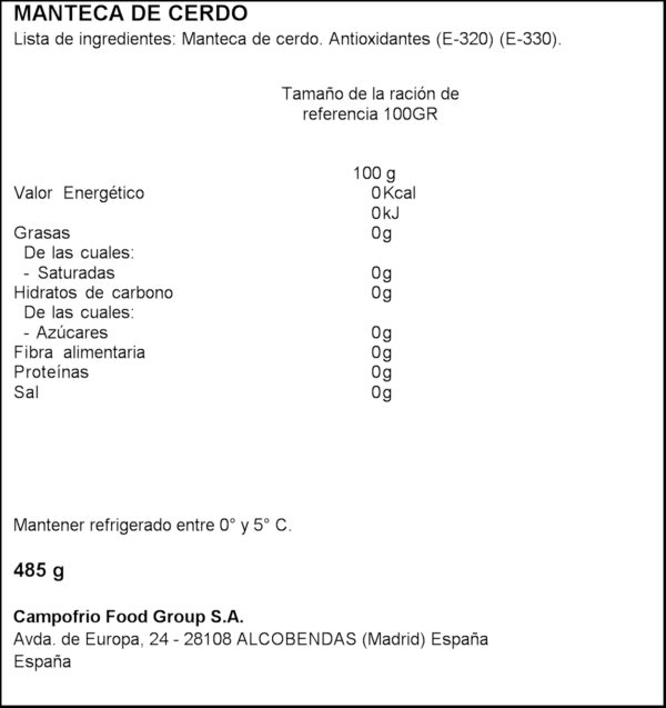 CAMPOFRIO MANTECA CERDO 485GR