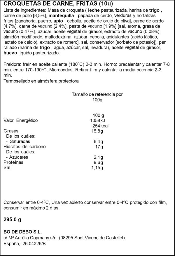 BO DE DEBO CROQUETES CASOLANES DE CARN 295GR