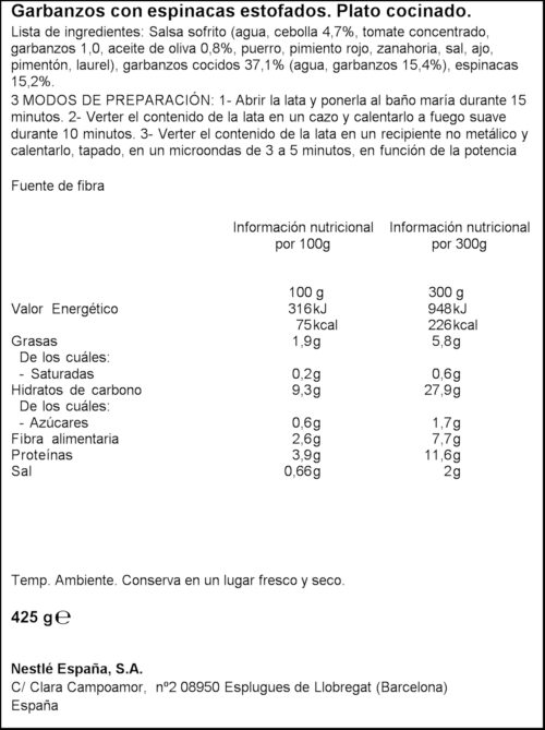 LITORAL CIGRONS AMB ESPINACS 425GR