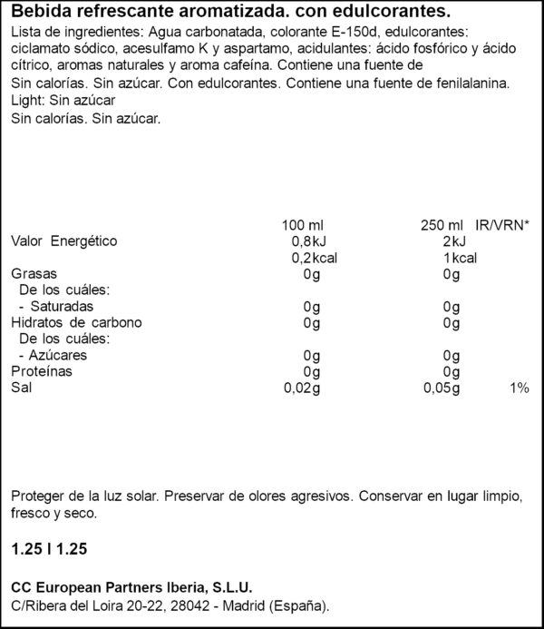 COCA COLA LIGHT 1,25L