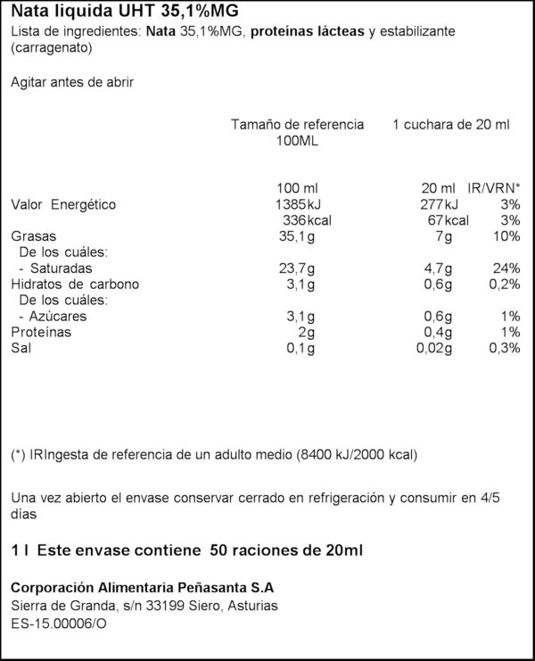 ASTURIANA NATA MUNTAR LIQUIDA 38%MG 1L