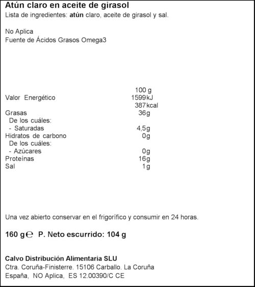 CALVO TONYINA OLI VEGETAL 200 ML.