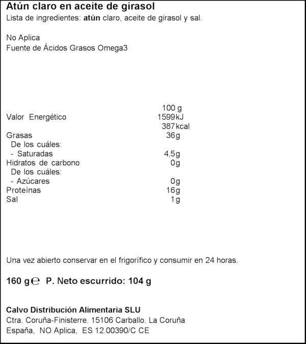 CALVO TONYINA OLI VEGETAL 200 ML.