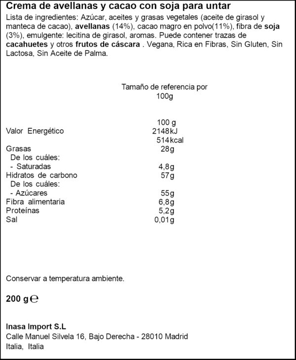 VALSOIA CREMA VEGETAL AVELLANA&CACAU 200GR