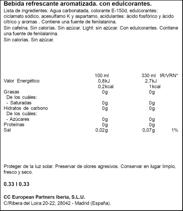 COCA COLA LIGHT S/CAFEINA LLAUNA 33CL