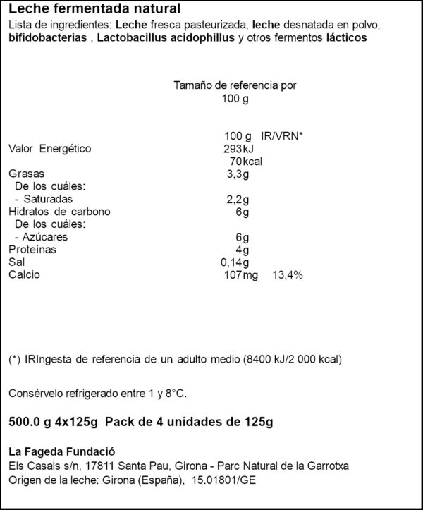 LA FAGEDA IOGURT BIFIDUS NATURAL 4X125GR