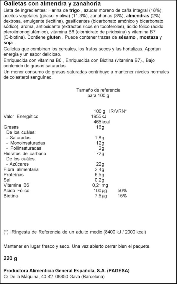 DIET GALETES AMETLLA/PASTANAGA 220GR