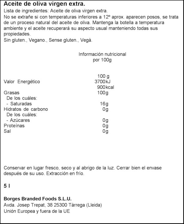 BORGES OLI OLIVA VERGE 5L.