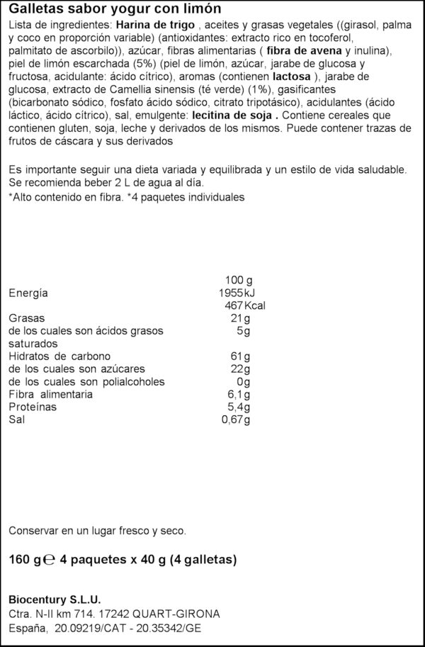 BICENTURY GALETA LLIMONA/IOGURT 160GR