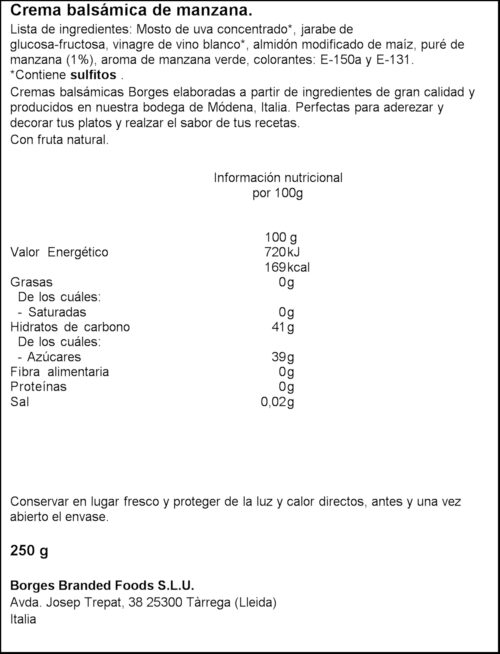 BORGES CREMA BALSÀMICA POMA 250GR
