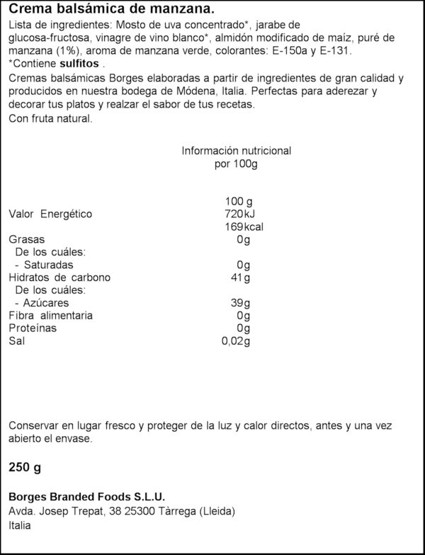 BORGES CREMA BALSÀMICA POMA 250GR