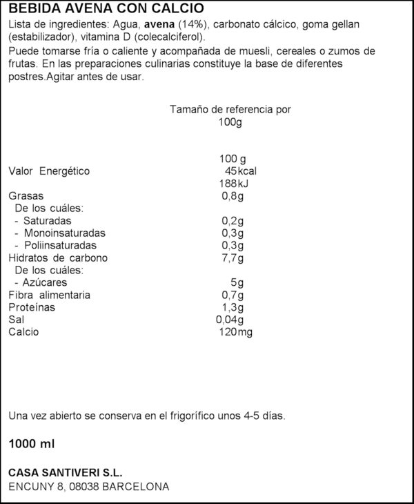 SANTIVERI BATUT AVENA CALCIO 1L