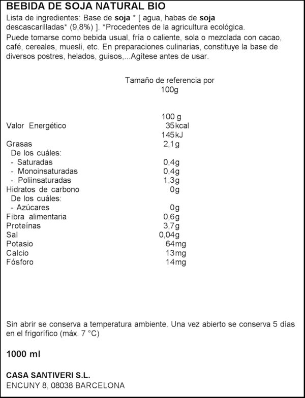 SANTIVERI BATUT SOIA S/SUCRE 1L