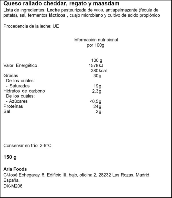 ARLA FORMATGE RATLLAT PASTA 175GR