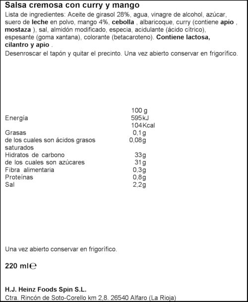 HEINZ SALSA CURRY I MANGO 200ML