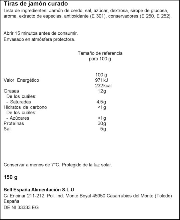 SANCHEZ ALCARAZ TIRETES DE PERNIL CURAT 150GR