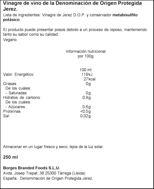 BORGES VINAGRE JEREZ 25CL