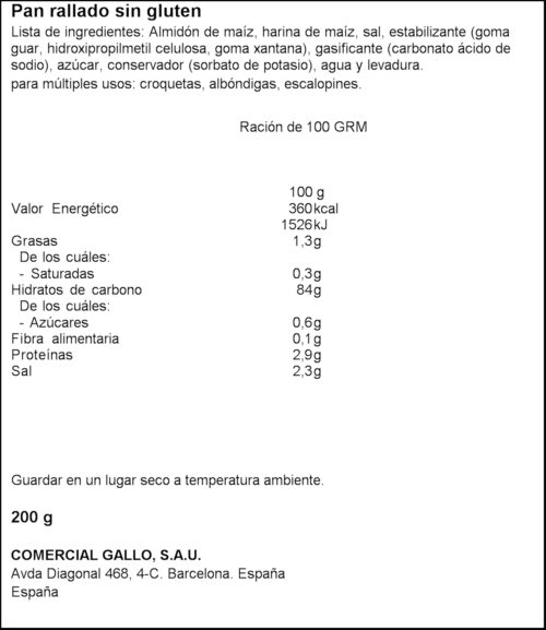 GALLO PA RATLLAT S GLUTEN 200GR