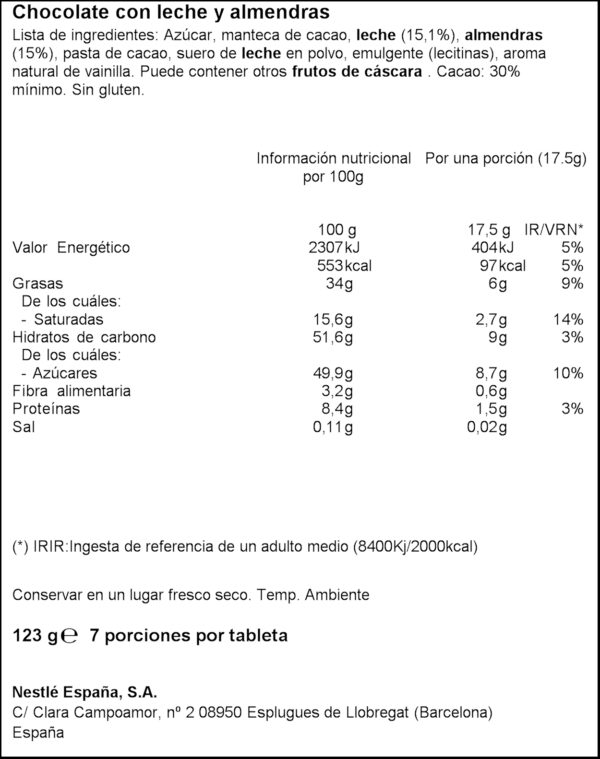 NESTLE XOCOLATA AMB AMETLLES 123GR