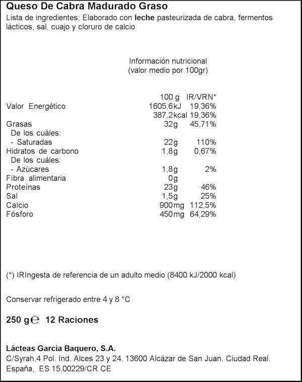 G.BAQUERO FOMATGE CUNYA CABRA S/GLUTEN 250GR