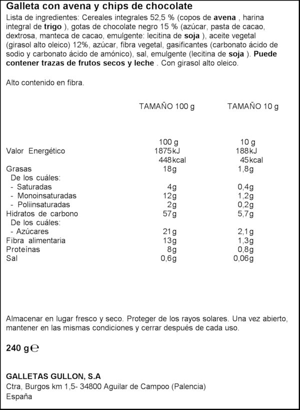 GULLON ESMORZAR CIVADA I XOCOLATA 240GR