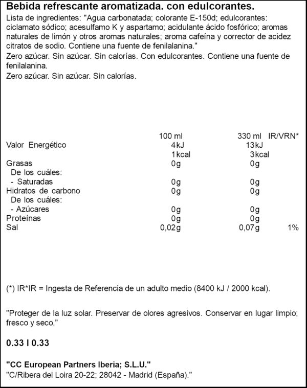 COCA COLA..LEMON 0% 33CL