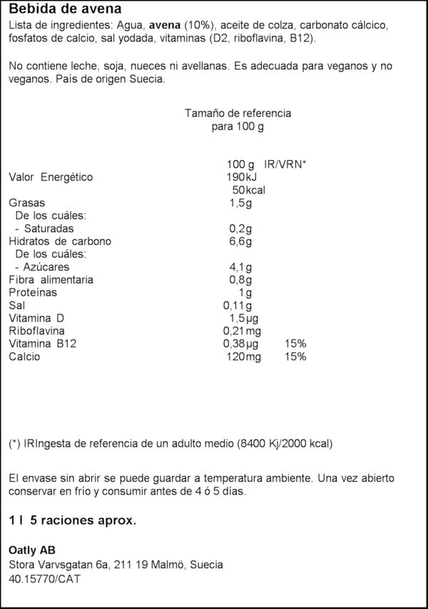 OATLY BEGUDA DE CIVADA 1L