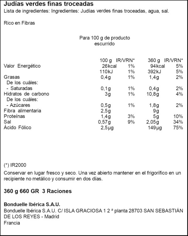 BONDUELLE MONGETA V. TROS. 660GR