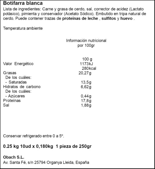 OBACH BOTIFARRA BLANCA 260GR