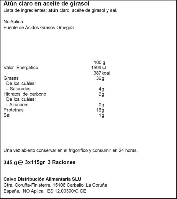 CALVO TONYINA EN OLI GIRASOL 3X115 GR