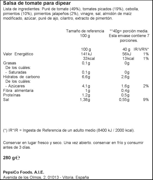 DORITOS SALSA SUAU 280GR