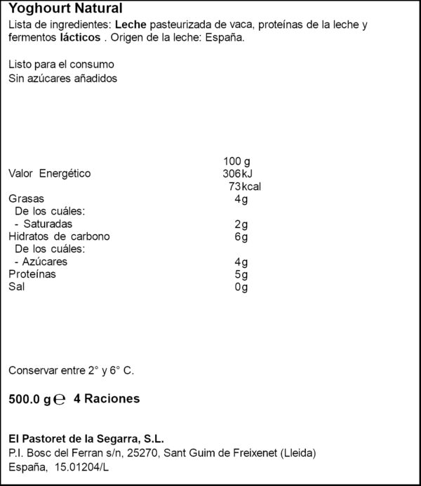 PASTORET IOGURT NATURAL CREMOS 500GR