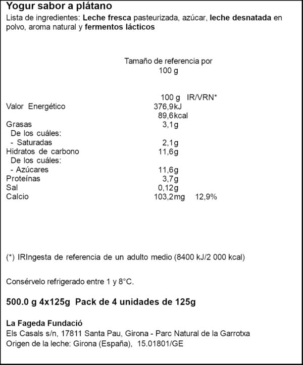 LA FAGEDA IOGURT GUST PLATAN 4X125GR