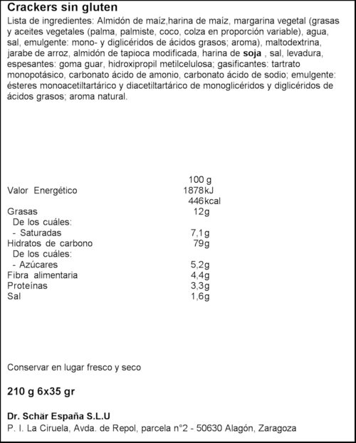 SCHAR CRACKER SIN GLUTEN 210GR