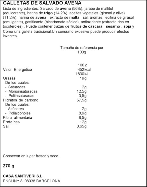 SANTIVERI GALETES DE CIVADA AMB SEGO 270GR