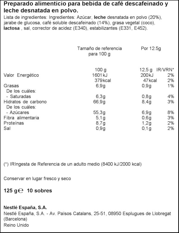 NESCAFE CAFE CAP DES10 SOBRES 125GR