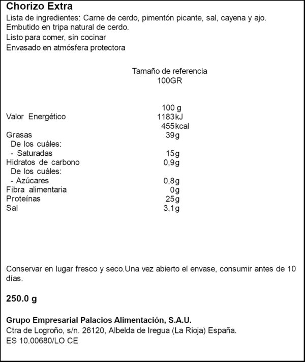 PALACIOS XORIÇO DOBLE PICANT 200GR