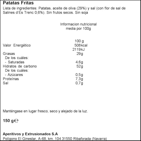 MARINAS PATATES FLOR DE SAL OLI OLIVA 150GR